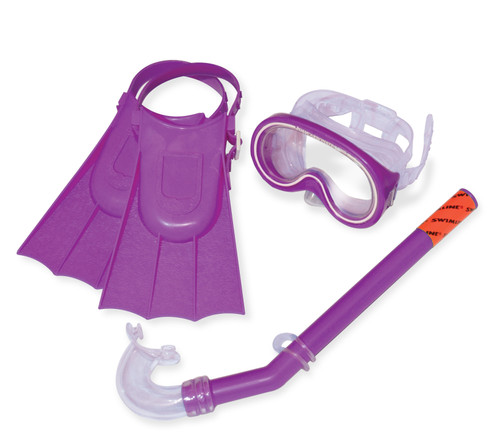 Set of 3 Purple Recreational Mask, Snorkel and Fins For Children - 12.75"