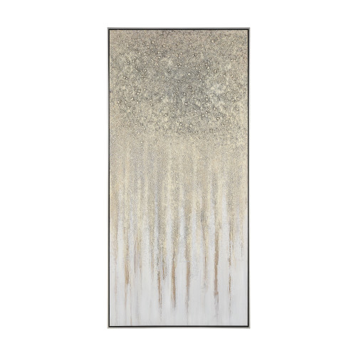 60” Gold and White Vesper Abstract Design Rectangular Framed Wall Art Decoration