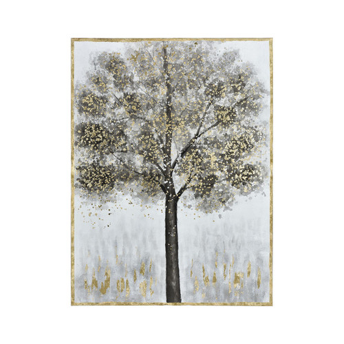78.5" Black and Gold Trees on Fog Canvas Wooden Rectangular Unframed Wall Art Decoration