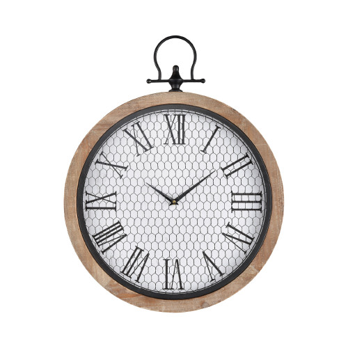 26” Natural Brown and Black Wooden Round Wall Clock