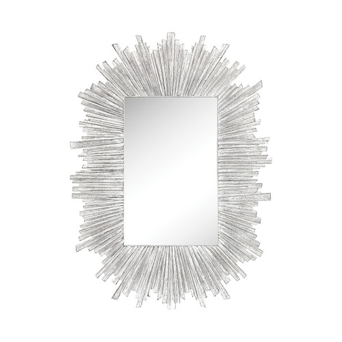 49.5" White Textured Rectangular Wall Mirror with Geometric Design Frame