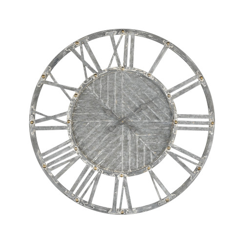 32" Gray Galvanized Steel with Antique White Round Wall Clock