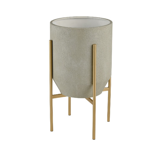 13" Light Gray Concrete Indoor Planter with Gold Metal Stand