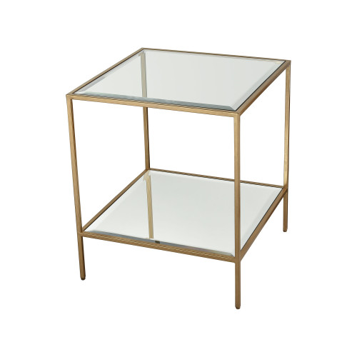 24" Gold Leaf Finish Frame Scotch Mist Square Clear Glass Side Table