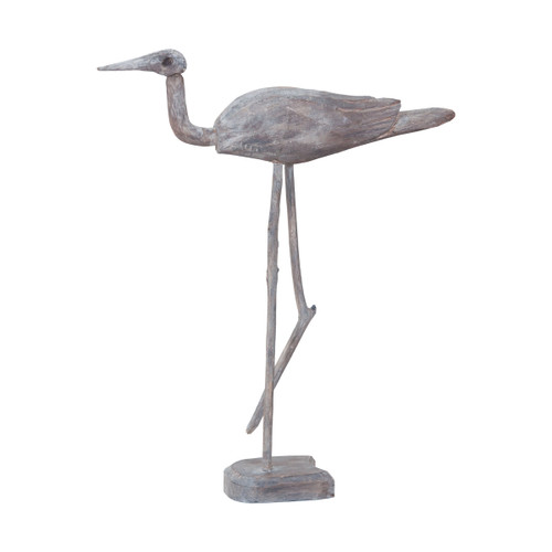 30" Gray Hand-Painted Wooden Bird on a Standing Figurine