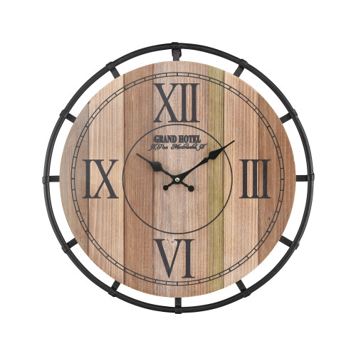 18" Brown and Black Natural Wood Tone Veneer Round Wall Clock