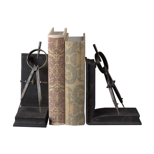 Set of 2 Black and Beige Compass Bookends 8.5" - 33665350