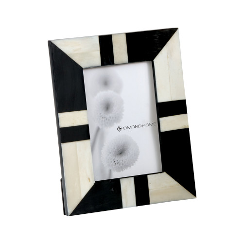 8” Black and White Horn and Bone Picture Frame