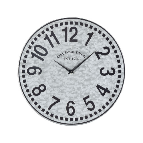 16" Gray Galvanized Steel West Silver Round Battery Operated Wall Clock