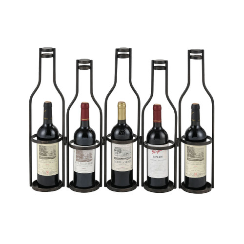 24" Aged Black Five Bottles Metal Wine Rack