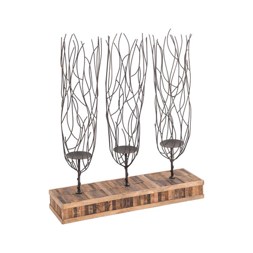 25" Bronze Metal Finished in Natural Mango Wood Base Upstate Candle Holder