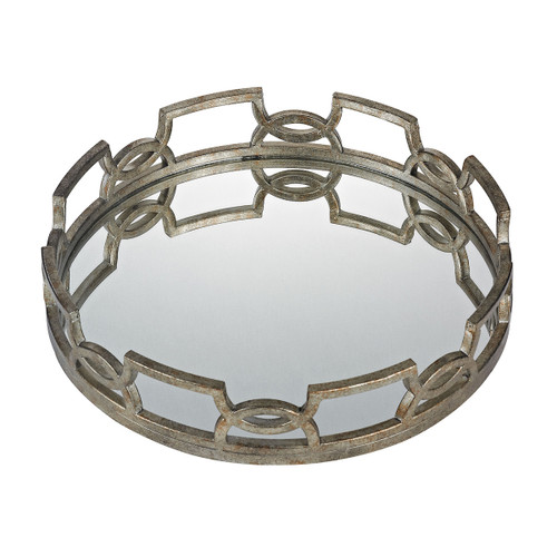 20" Gold and Bronze Hucknail Mirrored Tray with Iron Scrollwork Design