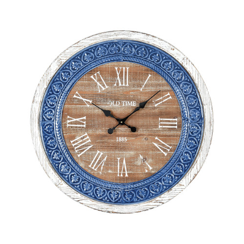 29.5" Brown and Blue Vintage Wall Clock