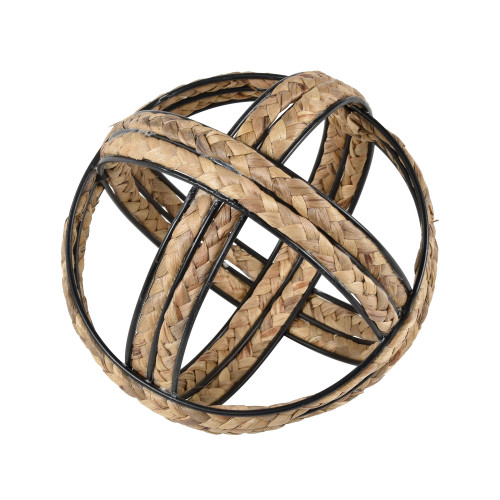 7" Brown and Black Hand Woven Metal with Natural Rope Orb