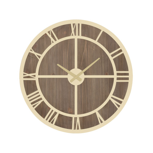 21.5" Brown and Gold Charlevoix Rounded Wood Wall Clock with Roman Numerals Style - 33665558