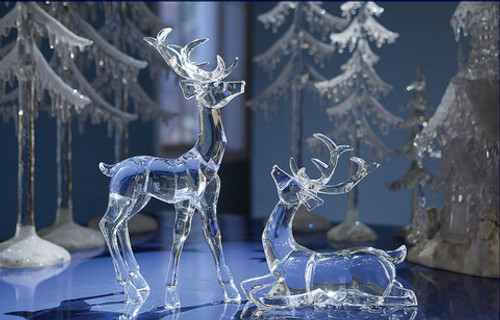 Pack of 8 Clear Icy Crystal Standing and Sitting Christmas Deer Figurines 7.5"