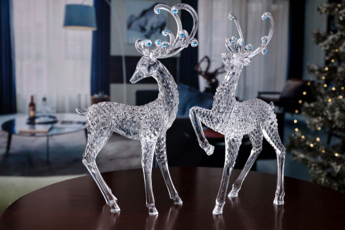 Set of 2 Clear and Blue Contemporary Diamond Cut Deer Tabletop Decor 15"
