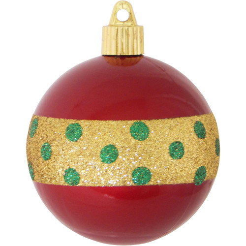 4ct Candy Red and Gold Dotted Band Shatterproof Shiny Christmas Ball Ornaments 3.25" (80mm)