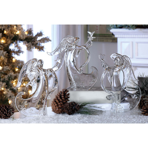 11" Clear Christmas Themed Heart Winged Angel Table Top Decor