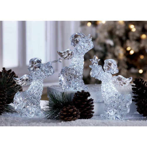 Set of 6 Clear Contemporary Diamond Cut Angel Girls LED Lighted Tabletop Decor