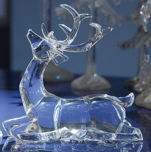 Set of 4 Clear Icy Sitting Deer Figurines 7.5"