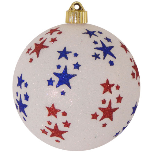 2ct Snowball Red and Dark Blue Stars Shatterproof Glitter Christmas Ball Ornaments 6" (150mm)