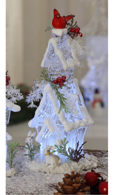 Set of 2 White and Red Tall Forest House with Cardinals Table Toppers 9.5”