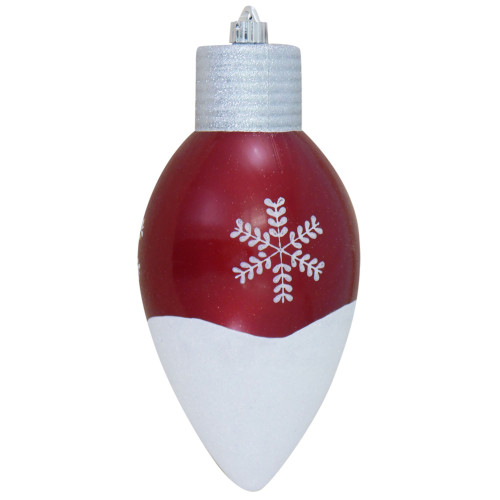 12" Candy Red and Silver Snowflakes Shatterproof Shiny C9 Light Bulb Christmas Ornament