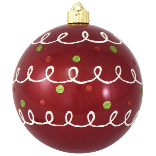 2ct Candy Red and White Loop with Dots Shatterproof Matte Christmas Ball Ornaments 6" (150mm)