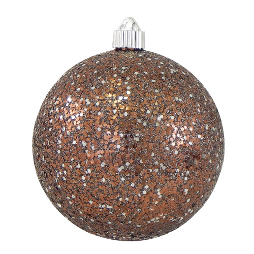 2ct Brown and Silver Shatterproof Glitter Christmas Ball Ornaments 6" (150mm)