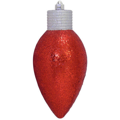 12" Red and Silver Shatterproof Glitter C9 Light Bulb Christmas Ornament