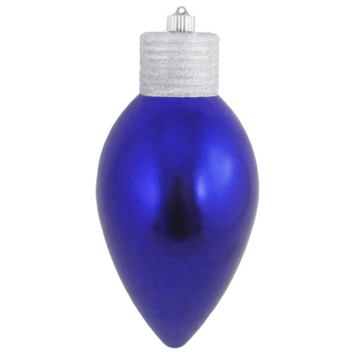 12" Azure Blue and Silver Shatterproof Shiny C9 Light Bulb Christmas Ornament