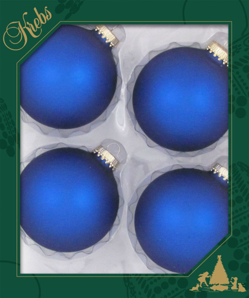 4ct Royal Blue Matte Glass Christmas Ball Ornaments 3.25" (80mm)