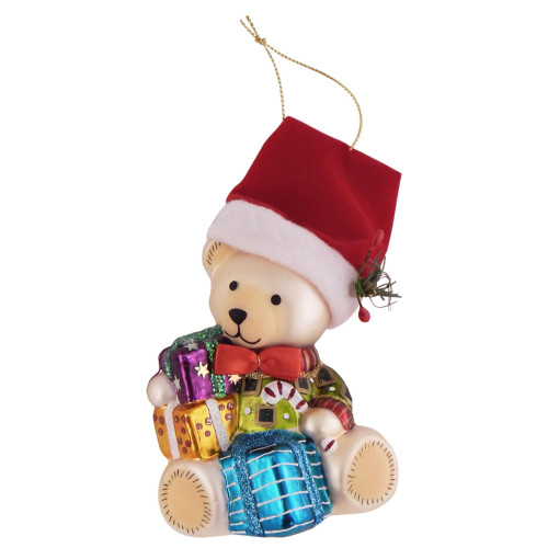 5" Beige and Red Teddy Bear with Gifts Figurine Christmas Ornament