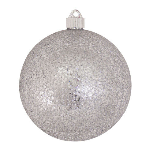 2ct Silver Shatterproof Glitter Christmas Ball Ornaments 6" (150mm)