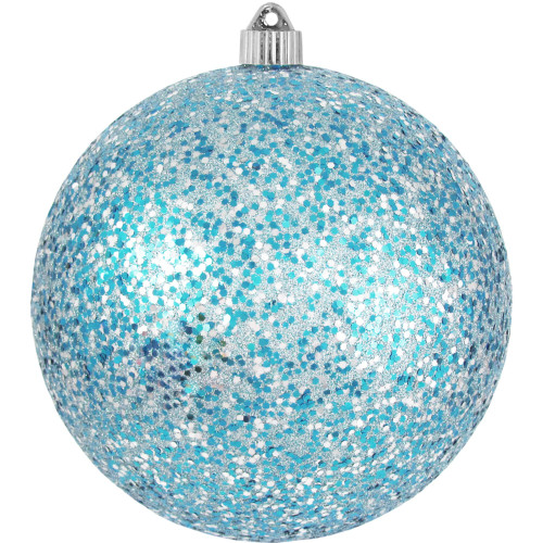 Aqua Blue and Silver Shatterproof Glitter Christmas Ball Ornament 8" (200mm)