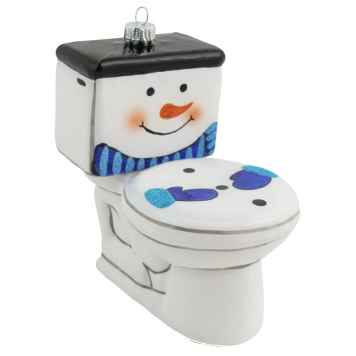 3.75" White and Blue Frosty the Toilet Figurine Christmas Ornament