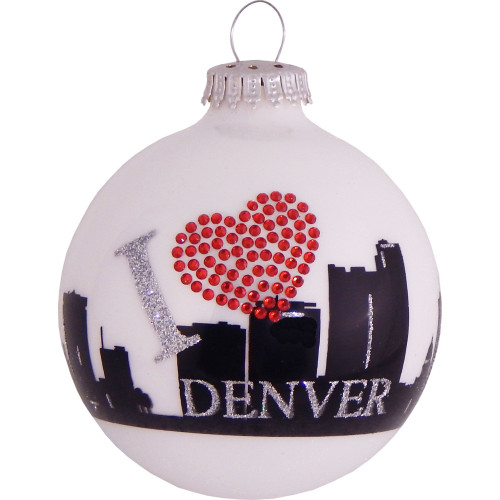 Porcelain White Denver Skyline Christmas Ball Ornament 3.25" (80mm)