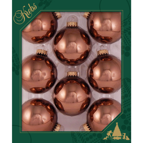 8ct Acacia Brown Shiny Glass Christmas Ball Ornaments 2.5" (67mm)