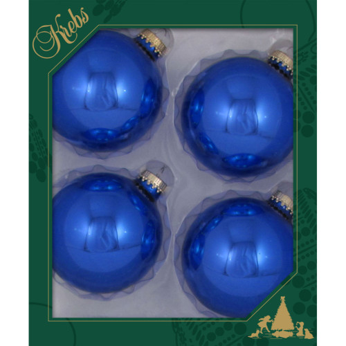 4ct Victoria Blue Shiny Christmas Ball Ornaments 3.25" (80mm)