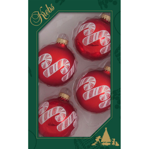 4ct Red and White Standing Candy Canes 2-Finish Christmas Ball Ornaments 2.5" (67mm)