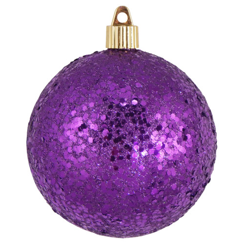 4ct Purple Shatterproof Glitter Finish Christmas Ball Ornaments 4" (100mm)