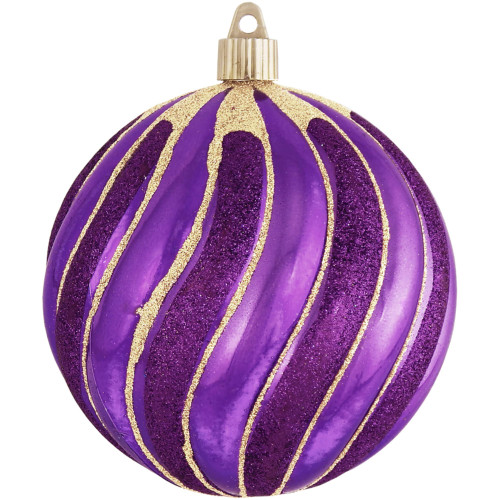 4ct Vivacious Purple Shatterproof Swirled Glitter Christmas Ball Ornaments 4.75" (120mm)