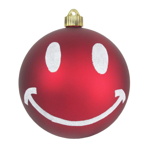 2ct Red and White Smiley Face Shatterproof Matte Christmas Ball Ornaments 6" (150mm)