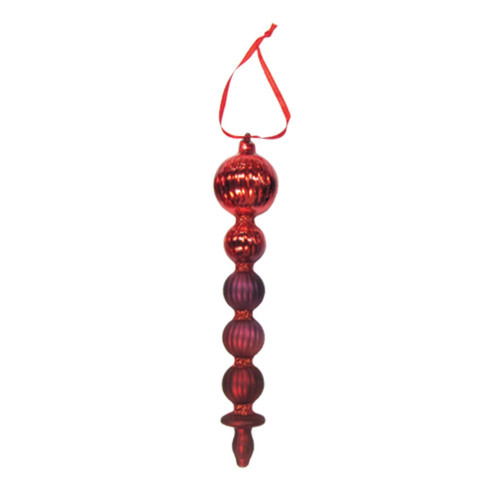 Set of 2 Red Ripple Christmas Glass Finial Ornaments 8.75" (222mm)