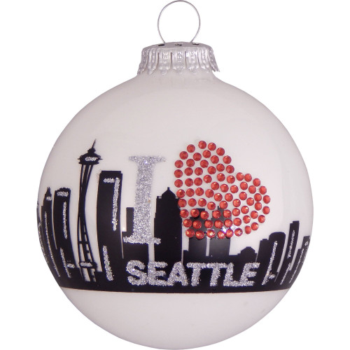 Porcelain White Seattle Skyline Christmas Ball Ornament 3.25" (80mm)