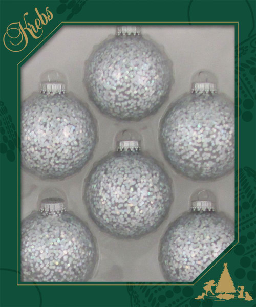 6ct Silver Spangle Glass Christmas Ball Ornaments 2.5" (67mm)