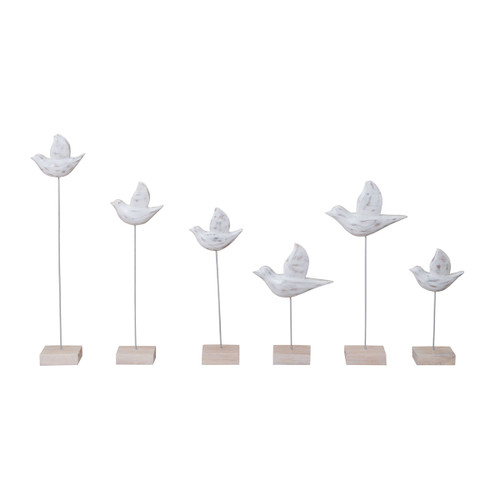 Set of 6 White Natural  Wooden Flying Birds Ornamental Accessories 22"