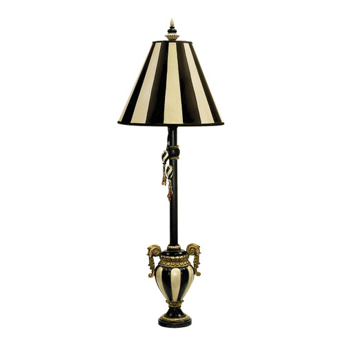 32" Antique White and Black Carnival Stripe Candlestick Table Lamp