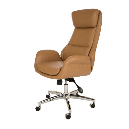 47.64" Camel Brown Mid-Century Modern Leatherette Gaslift Adjustable Swivel Office Chair